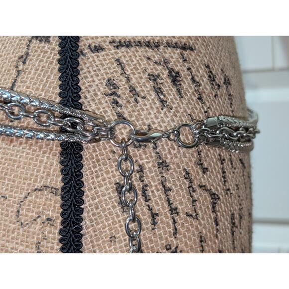 Vintage Heavy Silver Tone Three Strand Chain 32"-37" Belt - Picture 4 of 5